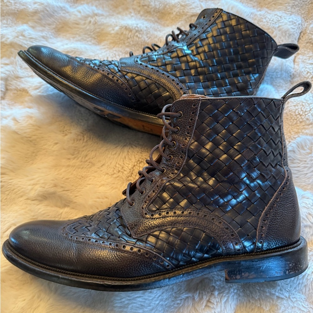 Taft Dark Brown Woven Leather Boots - Picture 6 of 7